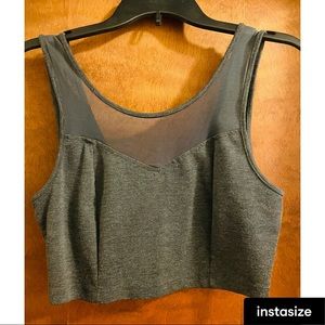 Gray crop top, mesh detailing